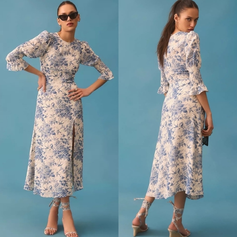 SOLD Long Sleeved floral Blue and White Dress